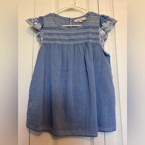 Loft sleeveless light blue top with embroidery front and cap sleeves. NWT